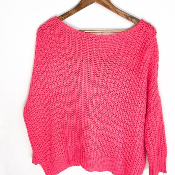 SHEIN Sweaters Shein Neon Pink Knit Vneck Sweater Poshmark